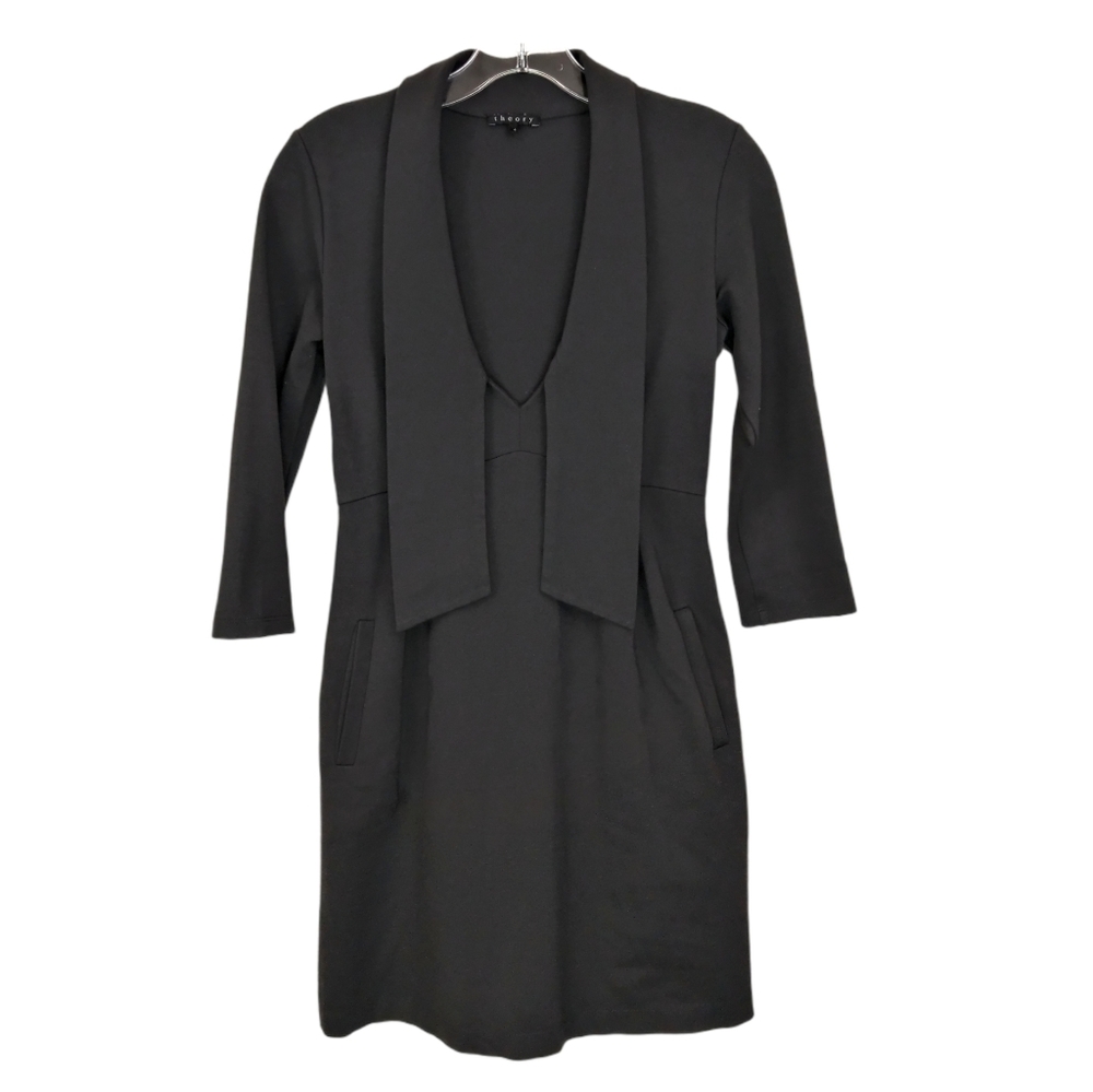 Theory Gray Viscose V Neck Front Tie Pocket Dress
